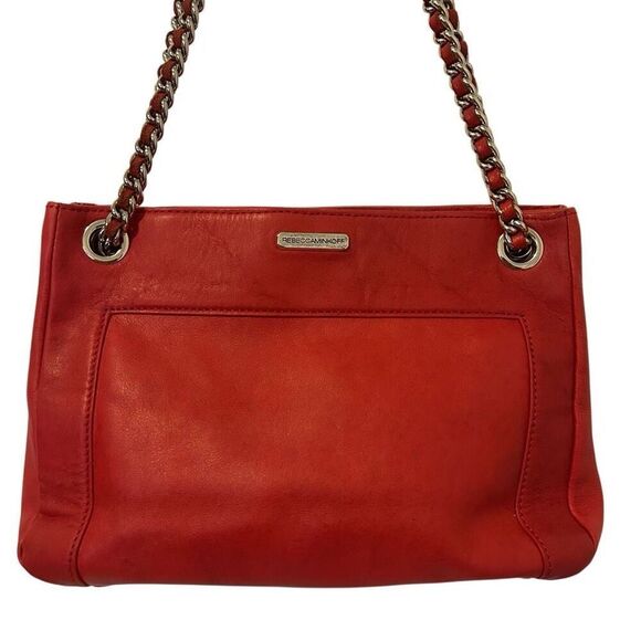 Rebecca Minkoff Red Leather shoulder Handbag gold swing Chain Crossbody purse mo - Picture 1 of 16
